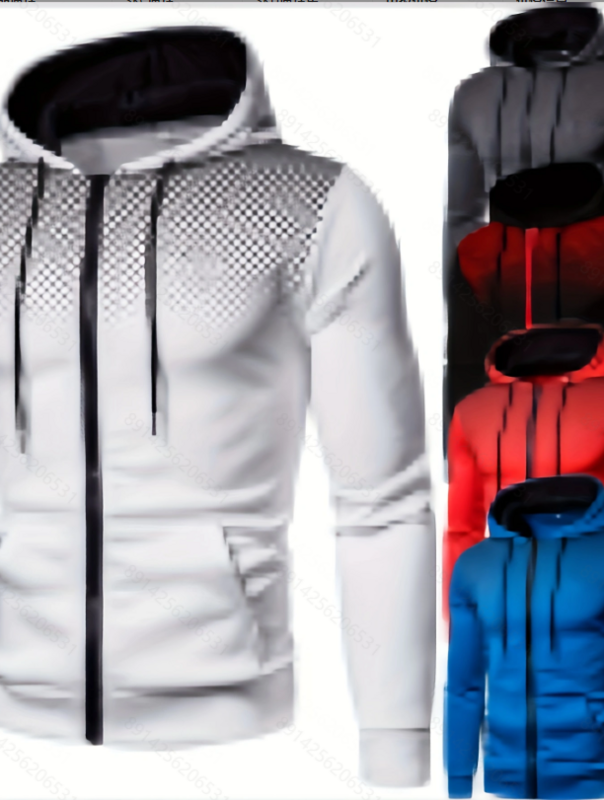 メンズ長袖ジッパー付きフード付きジャケット,単色,カジュアルスポーツウェア,ラージサイズ,冬