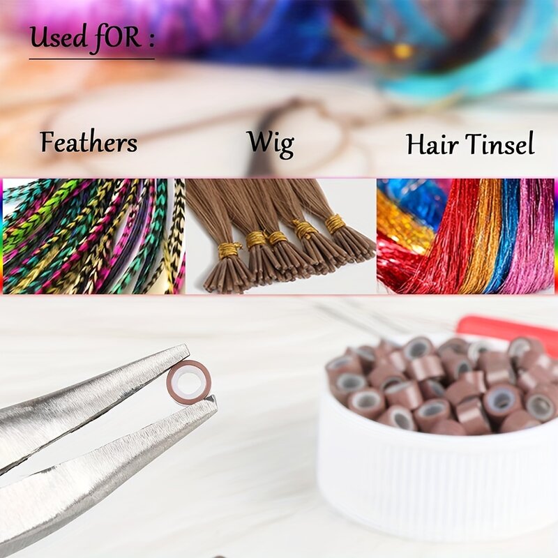 A box 500pcs Silicone Lined Copper Micro Rings for Wig braids Hair Extensions microchip Tool extensions Hair salon accessories