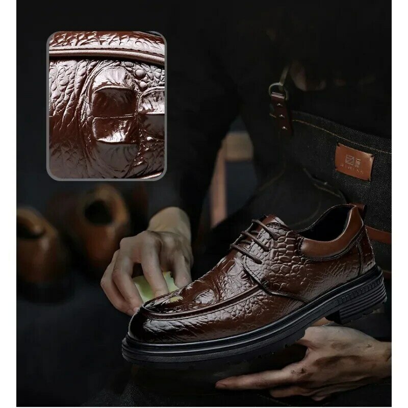 Designer New Crocodile Print Slip-on Men's Platform Loafers Spring Autumn Fashion Cow Leather Solid Color Men's Dress Shoes