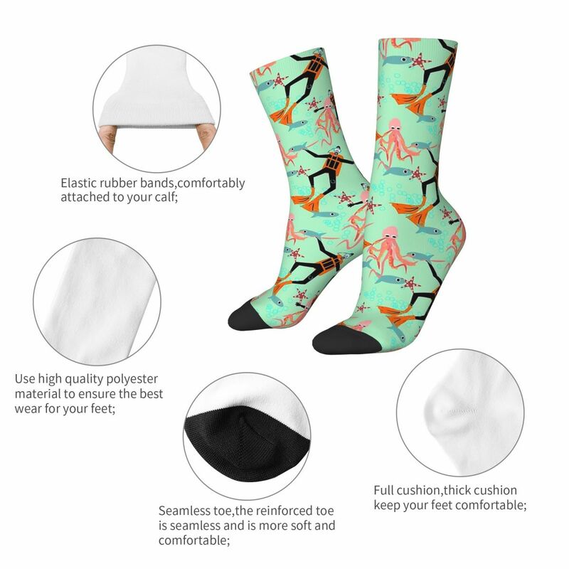 Счастливые забавные мужские носки для подводного плавания, забавный дизайн для дайвинга в стиле ретро Харадзюку, повседневные сумасшедшие носки в стиле хип-хоп для дайвинга, подарок