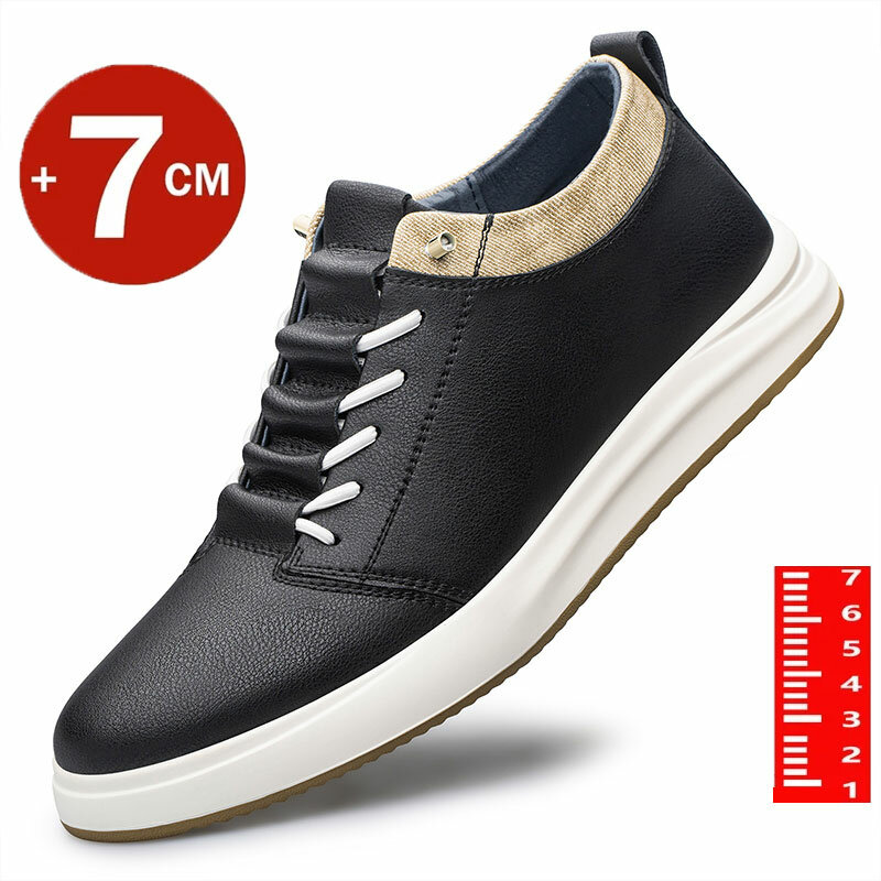 Tênis de couro genuíno masculino, sapatos de elevador, sapatos que aumentam a altura, preto, branco, casual, confortável, luxo, 6cm, 8cm