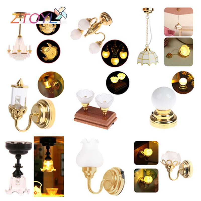 Dollhouse Miniature Desk Lamp, Lâmpada LED, Luz de parede, Decoração Acessórios, Decoração Boneca, Brinquedo, Escala 1:12