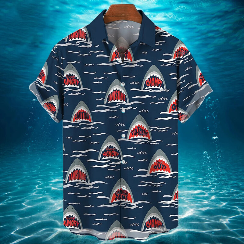 メンズ半袖ルーズTシャツ,特大Tシャツ,面白いサメの3Dプリントブラウス,カジュアルウェア,夏