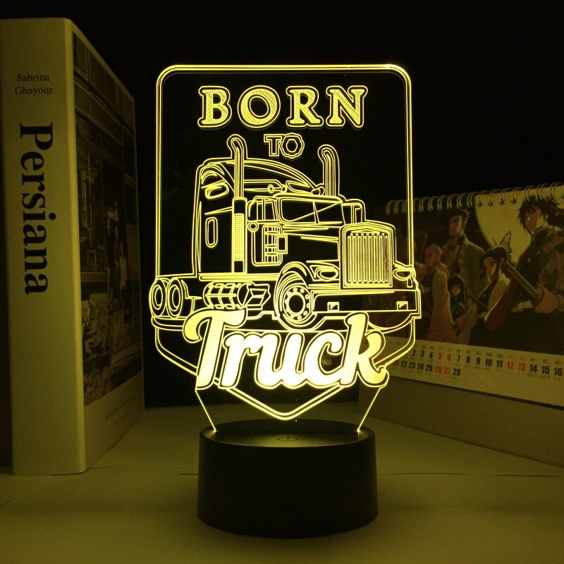 Lámpara LED Born To Truck, 16 colores que cambian, alimentada por batería, decoración de ambiente, luz nocturna acrílica 3D, envío directo