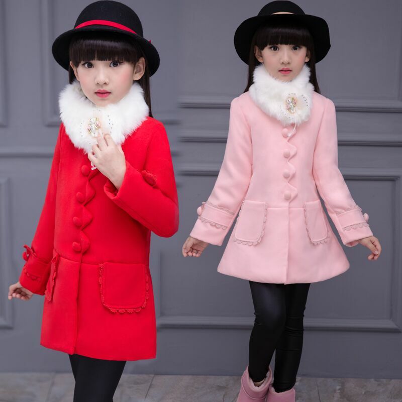 Ropa de invierno para niñas, abrigo grueso de longitud media con cuello de lana, chaqueta cálida para niños, novedad