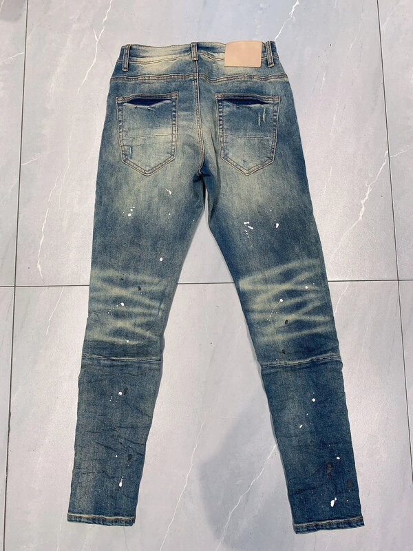 Jeans di marca ROCA viola di alta qualità 1:1 pantaloni in Denim Skinny a vita bassa di riparazione di alta qualità