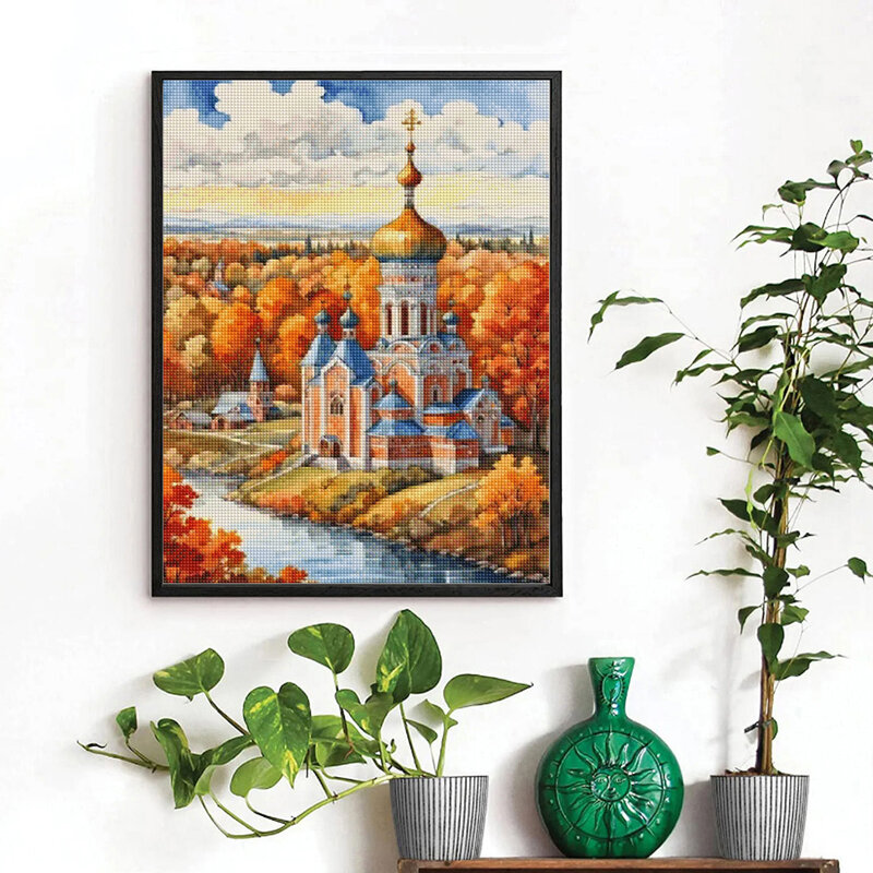 5D DIY Diamond Painting Autumn Castle Landscape Full Diamond Mosaic Embroidery Scenery Cross Stitch Art Home Decoration