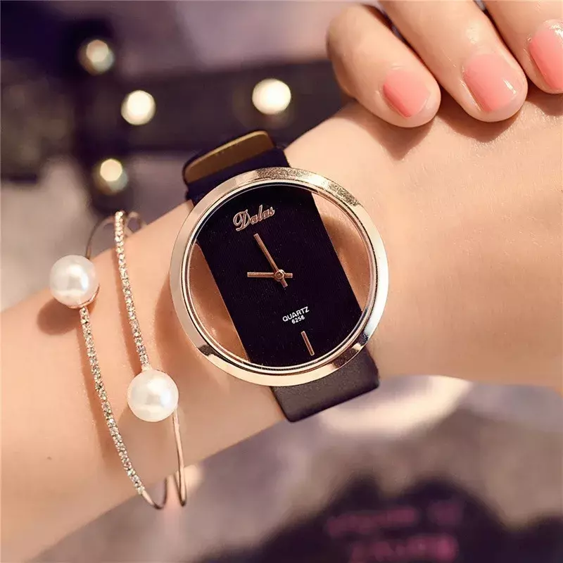 Luxe Polshorloges Horloge Voor Vrouwen Luxe Lederen Skeletband Jurk Horloge Casual Quartz Rvs Horloge Часы Женские