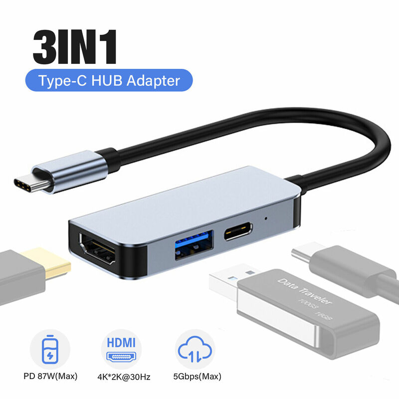 USB C-HDMI 멀티 포트 어댑터 C타입 허브, 썬더볼트 3 출력 USB 3.0 포트, 충전 포트, 100W 갤럭시 맥북 아이폰 15 아이패드