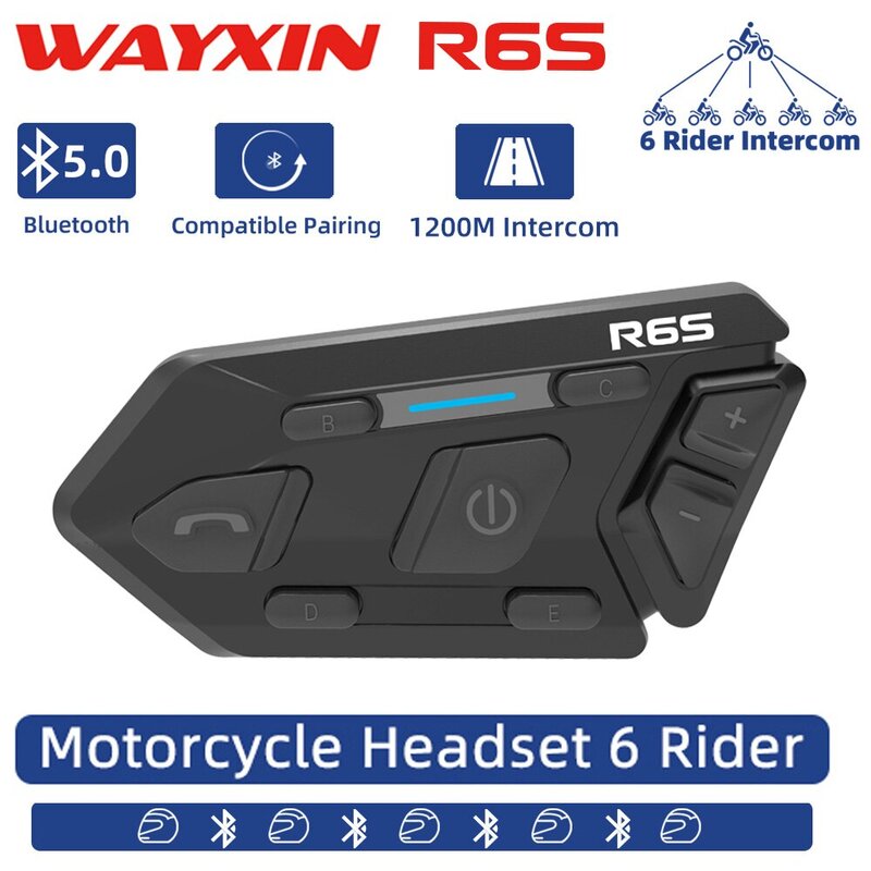 WAYXIN 6 zawodników zestaw słuchawkowy do kasku motocyklowy domofon Bluetooth komunikacja bezprzewodowa domofon GPS wodoodporny 1200M BT 5.0 R6S