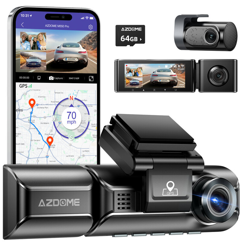 AZDOME-M550 Pro Car DVR Dash Cam, 4K, 5.8GHz, WiFi, 2 ou 3 Câmeras, Frente, Cabine, Câmera Traseira, GPS, Visão Noturna, Monitor de Estacionamento, Atualização
