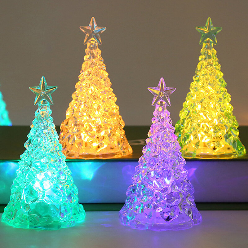 Luz de vela Led de cristal, adornos de luz nocturna para árbol de Navidad, lámparas alimentadas por batería, linterna para decoración de fiesta de año nuevo