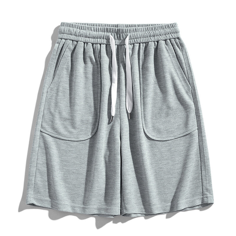 Pantalones cortos de gofres para hombre, ropa informal de Color sólido, versátil, holgada, deportiva, 2024