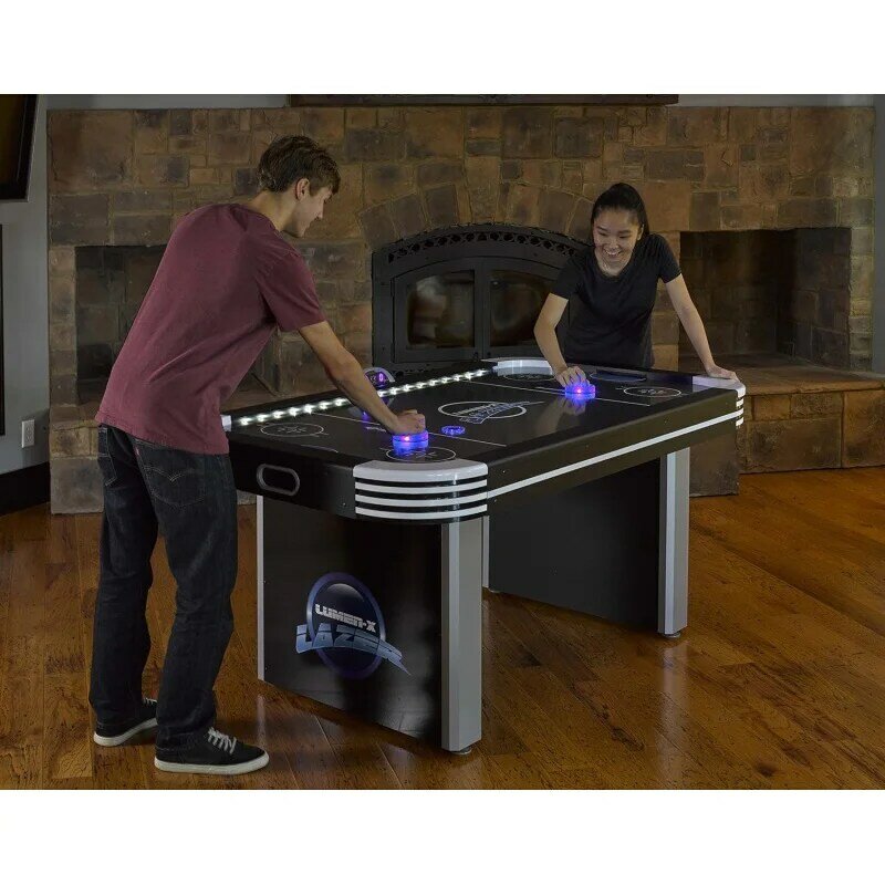 Table de hockey sur air interactive Lumen-X Lazer de 6 pouces, avec éclairage LED sur tout rail et musique de jeu