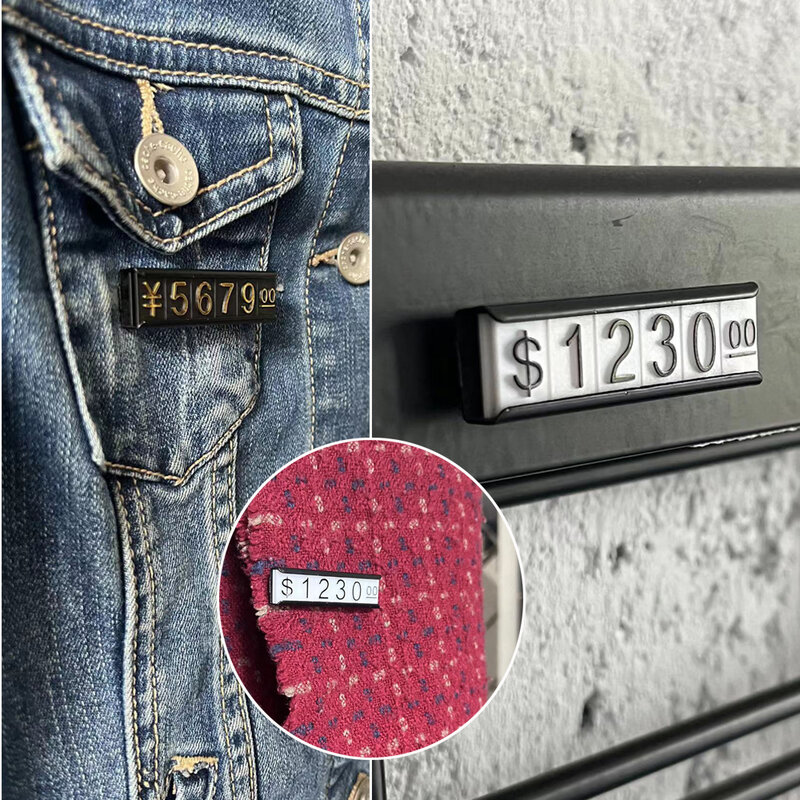 Garment Split Adjustable Price Tags Kit $ Euro Badge Clothes Numberal Digit Display Cube Sign Label Alloy Board Magnetic Frame