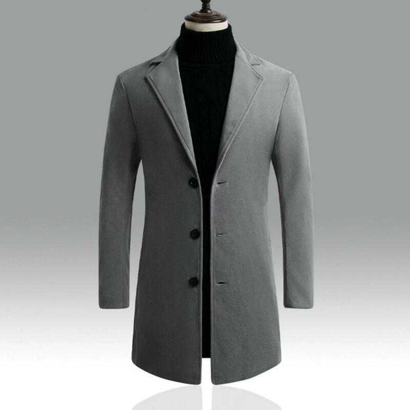 Mantel panjang lengan untuk pria, mantel Trench musim dingin, jaket Formal pria panjang berkancing setengah baris tahan angin kerah lipat untuk pria