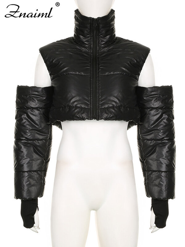 Znaiml-女性用の長袖ジッパー式バイカースタイルのジャケット,セクシーなナイトクラブのコート,透かし彫りの肩,暖かい冬のパーカー