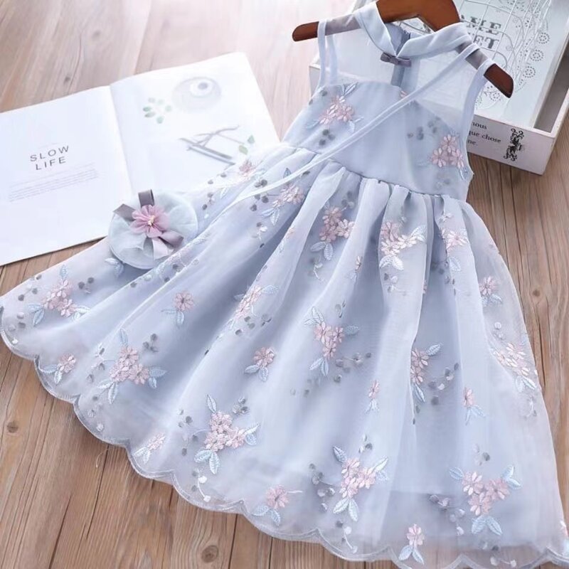 Summer Children Princess Dress Baby Girl Dress Elegant Formal Party Pageant Prom Cotton Cloth Costumes Oriental Fairy Free Bag