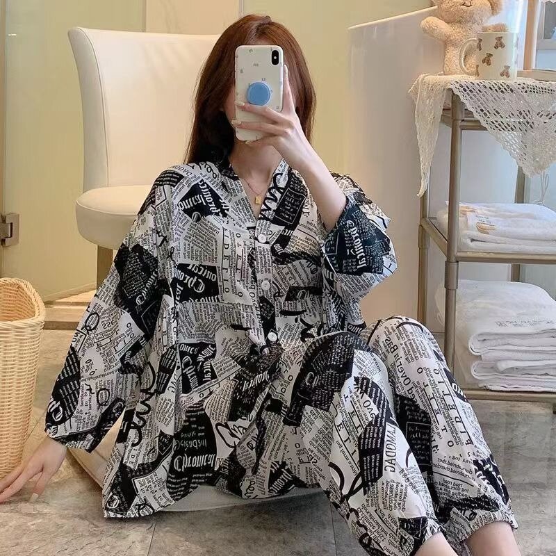 Extra Size 300 Catty Autumn Winter New Pajamas Female Explosive Cute Student Loose Home Set Can  Worn Outside Pijamas Women