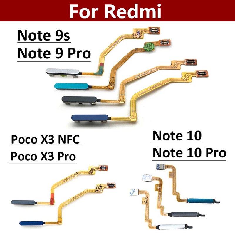 ลายนิ้วมือสำหรับ Xiaomi redmi Note 9 10 Pro 9S X3 poco Pro ปุ่มโฮม M3ปุ่มสแกนลายนิ้วมือเมนูย้อนกลับเซ็นเซอร์คีย์สายอ่อน