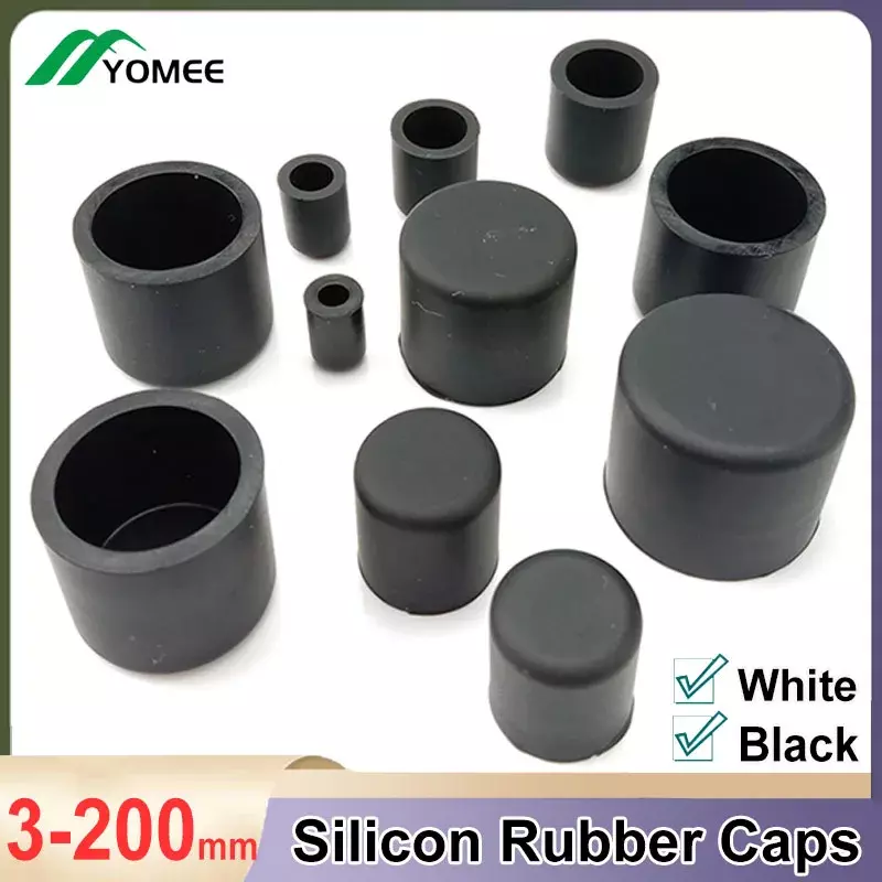 Черные/белые силиконовые резиновые колпачки 3 мм-60,5 мм, заглушающие защитные наконечники для круглой трубы/мебели