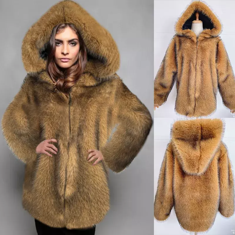 Abrigo de piel de imitación marrón, abrigo de pelo de zorro de imitación medio largo, moda europea y americana, venta al por mayor, nuevo