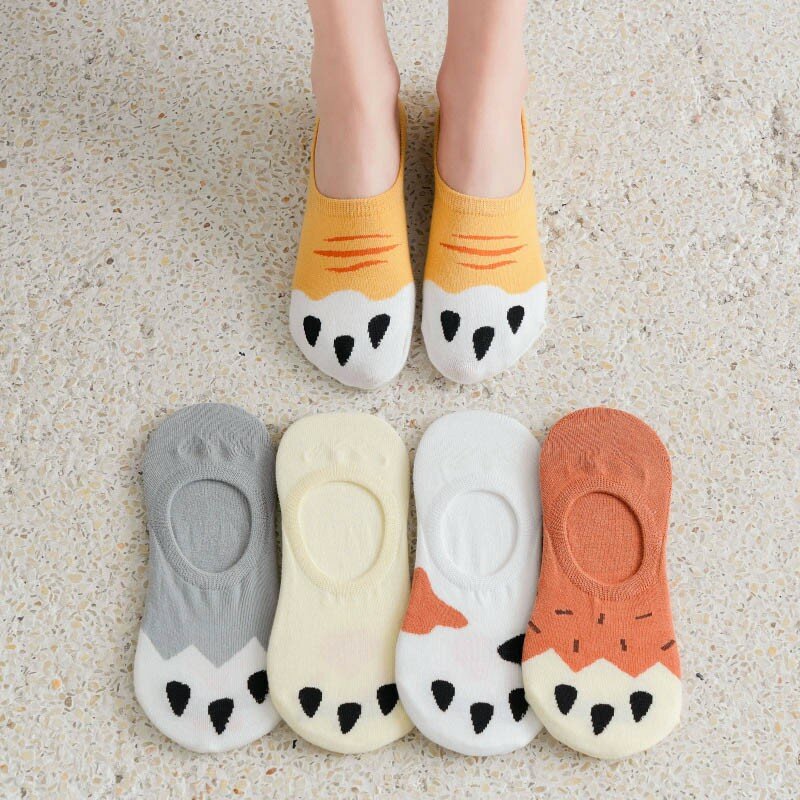 Chaussettes fines en coton japonais Kawaii pour femmes, chaussettes de rinçage, chaussettes respirantes confortables, chaussettes invisibles, griffe de chat, bouche peu profonde, 1B103