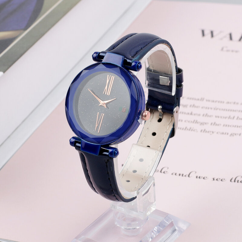 Women Watches Bracelet Romantic Starry Sky Quartz Watch Leather Blue White Strap Belt Diamond Ladies Clock Simple Dress