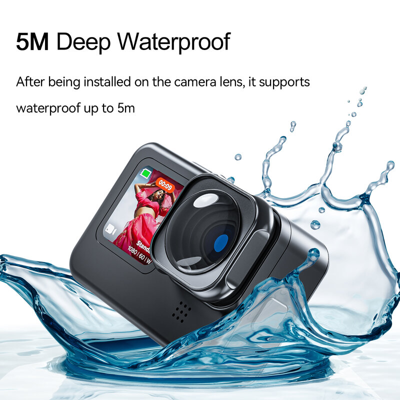 TELESIN-lente a prueba de agua para GoPro Hero 9, 10, 11, 12, negro, antivibración, aleación de aluminio, lente Ultra gran angular de 155 grados