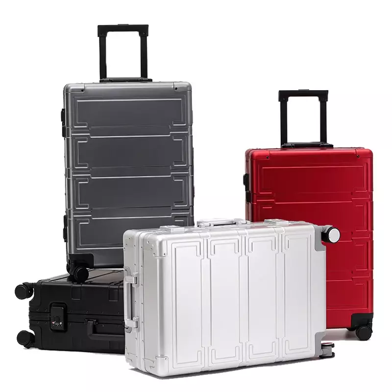 กระเป๋าเดินทางล้อลากอลูมิเนียมสีเงินสำหรับธุรกิจ20/24/26/28นิ้วกระเป๋าเดินทางแบบล้อลาก