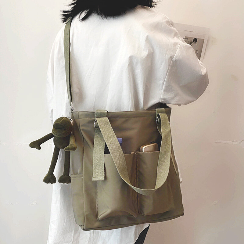 Mijia-女性用防水バッグ,大容量キャンバスバッグ,韓国の学生用バッグ,原宿,日本の非対称ショルダー,大きなトートバッグ