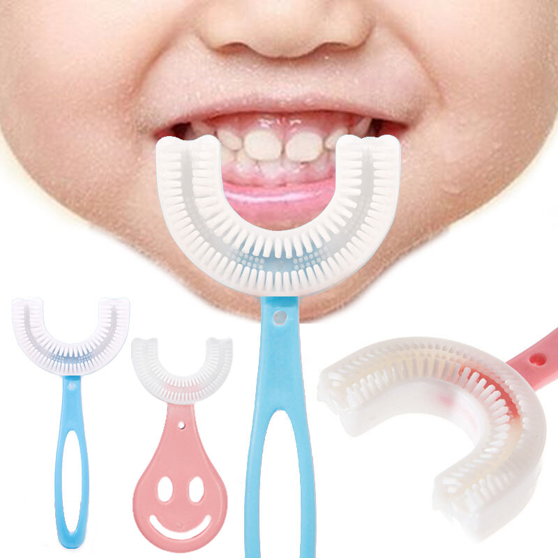 Детская зубная щетка, детская U-образная зубная щетка 360 градусов, Силиконовая зубная щетка для детей, уход за полостью рта, Чистка