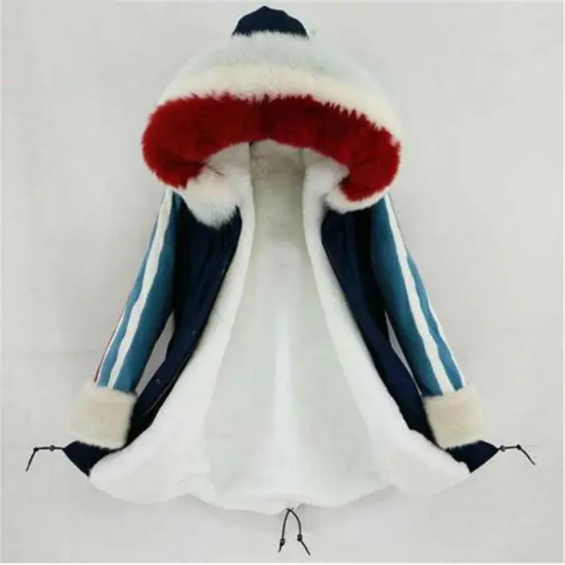 Jaket panjang kerah bulu rubah asli alami, pakaian luar hangat tebal lapisan bulu palsu dapat dilepas gaya baru
