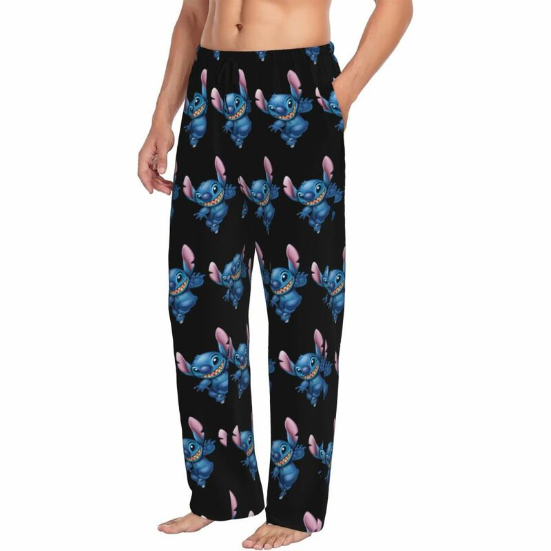Pantalones de pijama con estampado personalizado para hombre, ropa de dormir con estampado de dibujos animados, Stitch, con bolsillos