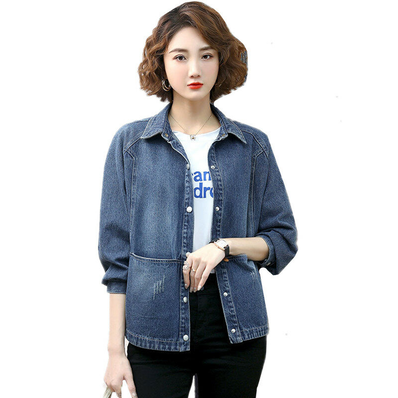 Женская джинсовая куртка в винтажном стиле, Короткая Повседневная тонкая джинсовая куртка, свободная верхняя одежда для мам, G2484, весна-осень 2023