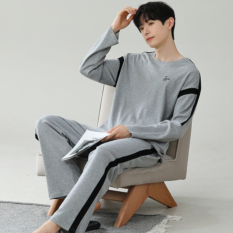 Primavera autunno modale pigiama da uomo set Teen Pjs Solid Sleepwear Homewear Boy Pijamas Hombre pigiama 3XL 5XL Fashion Home Clothes