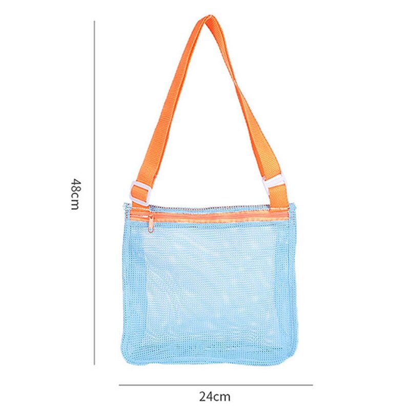 6Pcs Beach Net Bag Beach Sand Storage Nets Bag Colorful Kids Beach Bag With Adjustable Carrying Strap