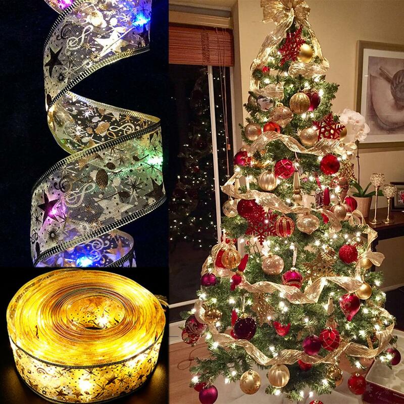 Lampu setrip Dekorasi Rumah, lampu peri pohon Natal bentuk pita untuk hadiah Dekorasi Rumah