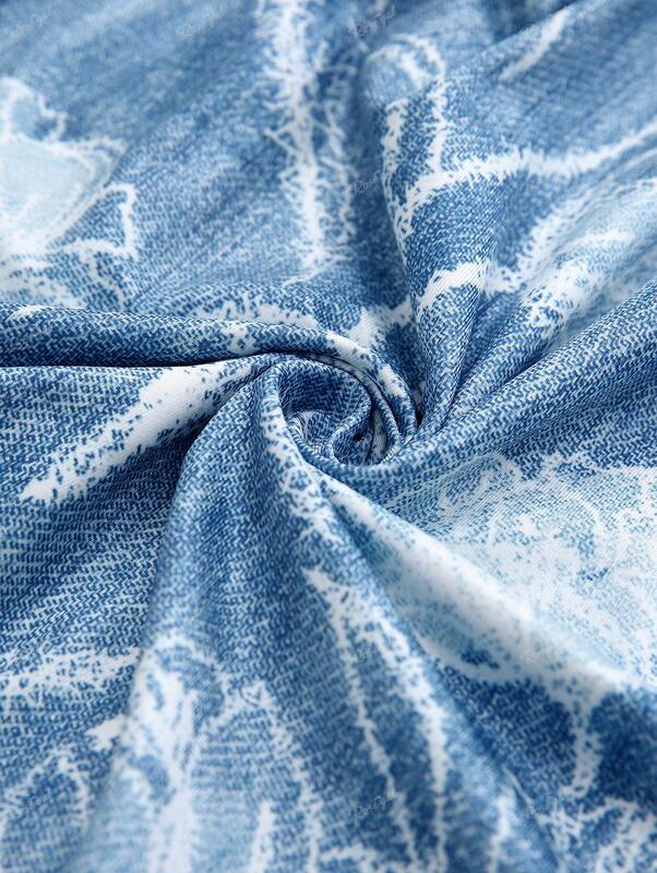 ROSEGAL 여성용 플러스 사이즈 콜드 숄더 티, 파란색 찢어진 꼰 꽃 프린트 손수건, 비대칭 탑 티셔츠