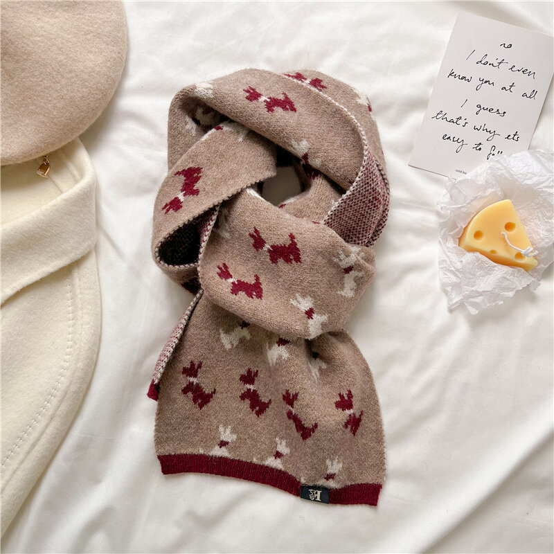 Mode Warmen Hals Krawatte Kintted Schal für Frauen Design Tiere Drucken Winter Halstuch Weibliche Woolen Garn Dünne Kaschmir Schals