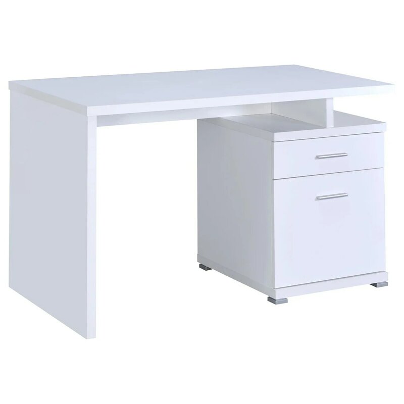 Dwustronne białe biurko z 2 szufladami o stylowym designie i dużą przestrzenią do przechowywania w domu lub w miejscu pracy