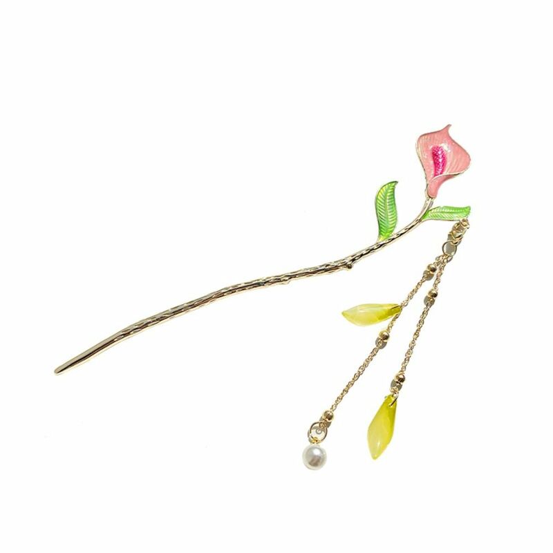 Exquisito y elegante palo de pelo Hanfu Vintage clásico flor horquilla de pelo crisantemo cereza cuenta borla tocado
