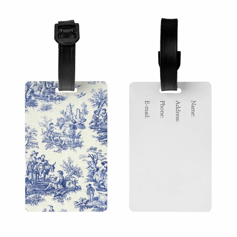 Classic French Navy Blue Toile De Jouy Motif Pattern Luggage Tags for Suitcases Fashion Baggage Tags Privacy Cover ID Label