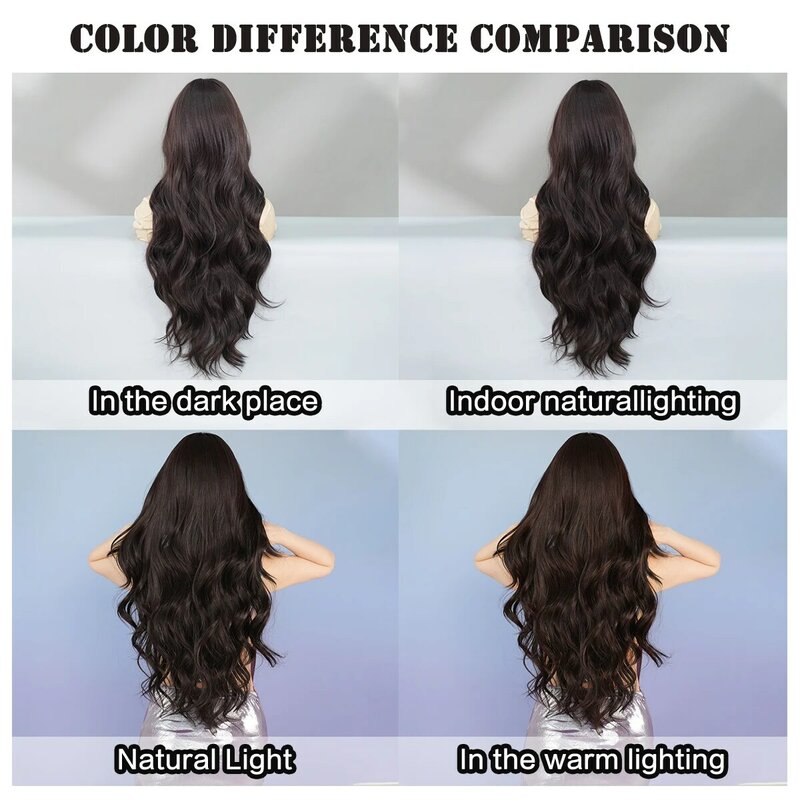 HD Lace Wig Long Loose Curly Middle Part Dark Brown Wigs for Women Daily High Density Fluffy Synthetic Hair Lace Frontal Wig