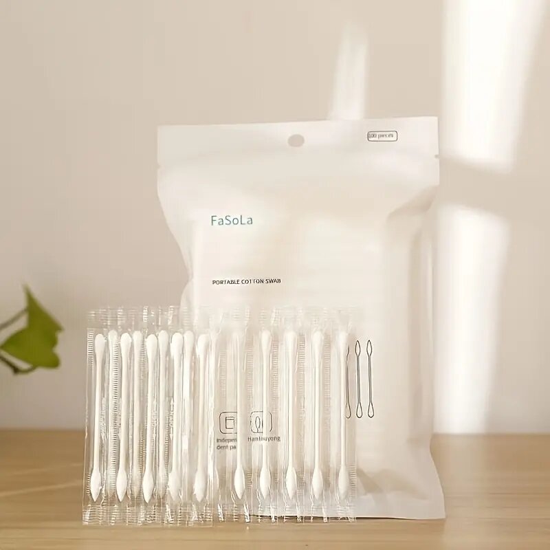100PCS Individually Packaged Cotton Swabs Clean Sanitary Travel Portable Double Headed Paper Stick Disposable Cosmetic White