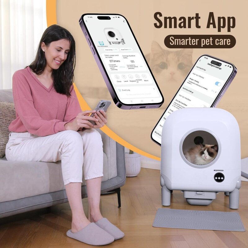 Самоочищающийся кошачий наполнитель, умный кошачий наполнитель с управлением через приложение и большим пространством 100 л, превосходная система безопасности