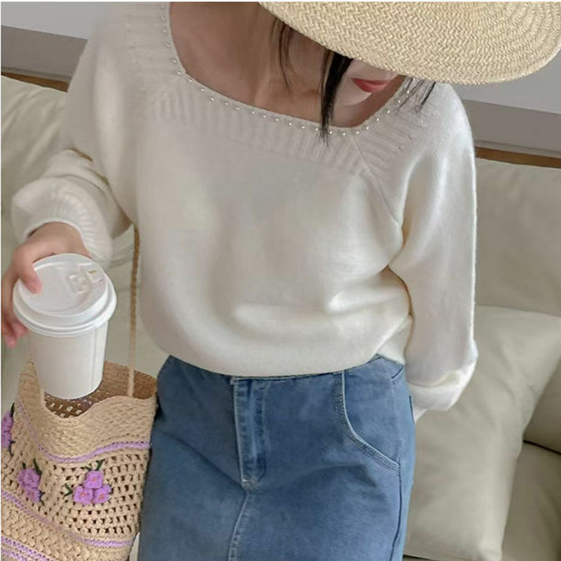5 Colors Women Sweaters Gentle Elegant Beading Leisure Vintage Office Lady Autumn New Pullovers French Style Sweet Fashion Pure