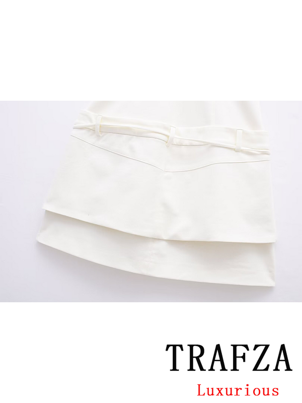 TRAFZA-Vestido corto con tirantes para mujer, minivestido Sexy y elegante de color blanco liso con cuello cuadrado, a la moda, para verano, 2024