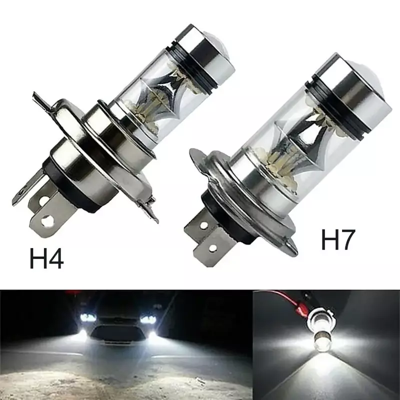 Luz antiniebla de conducción diurna para coche, bombillas de haz Alto y Bajo, superbrillante, 100W, H4, H7, 20Smd, 6000K