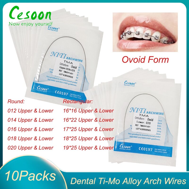 10 Pak Dental ortodontik TMA lengkungan ti-mo kabel lengkungan logam campuran bulat persegi panjang bentuk Ovoid, bahan dokter gigi untuk kawat gigi